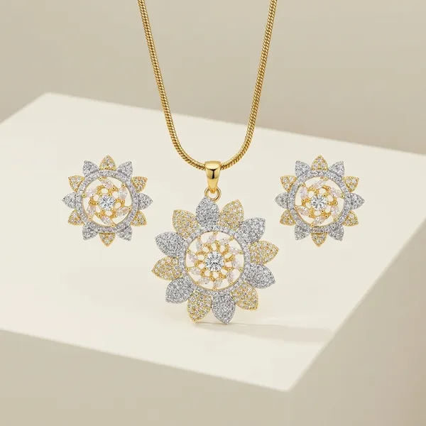 Golden_Ruby_Floral_Stud_Earrings_And_Pendant_Set