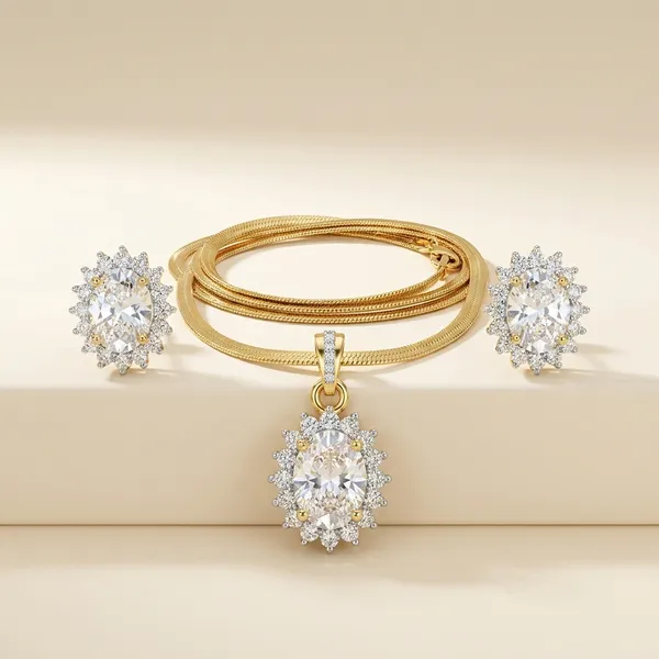 Crystal_Studded_Oval_Pendant_And_Earrings_Set_With_Gold_Chain