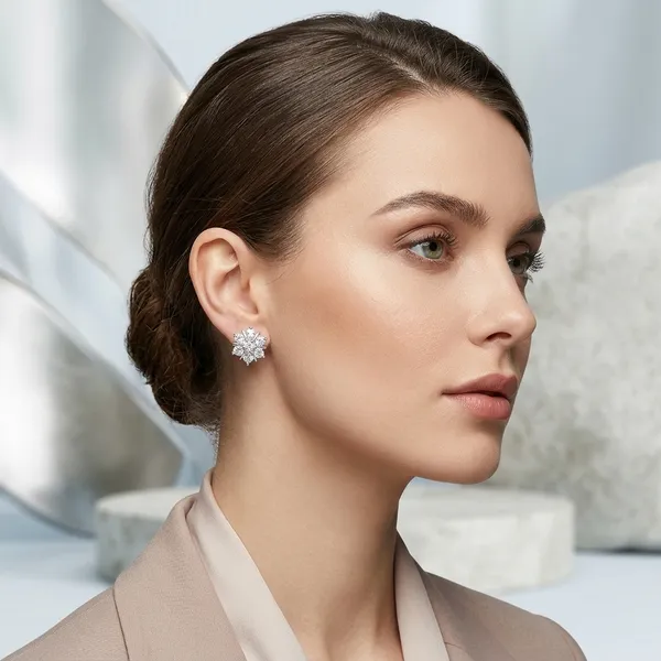Gold_Plated_Floral_Cluster_Diamond_Stud_Earrings_For_Women
