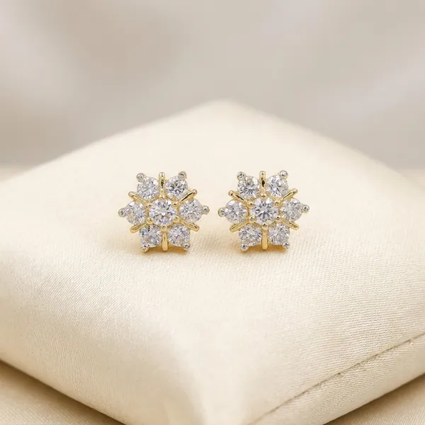 Gold_Plated_Floral_Cluster_Diamond_Stud_Earrings_For_Women