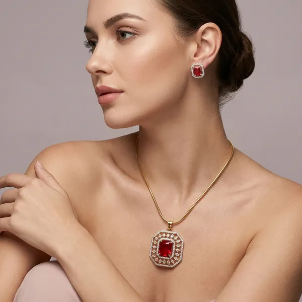 Red_Stone_Silver_Plated_Pendant_Set_With_Chain_And_Earrings