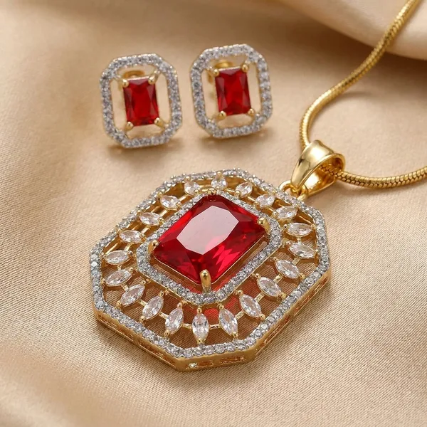 Red_Stone_Silver_Plated_Pendant_Set_With_Chain_And_Earrings