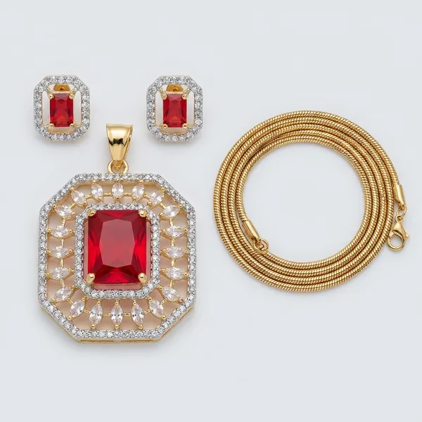 Red_Stone_Silver_Plated_Pendant_Set_With_Chain_And_Earrings