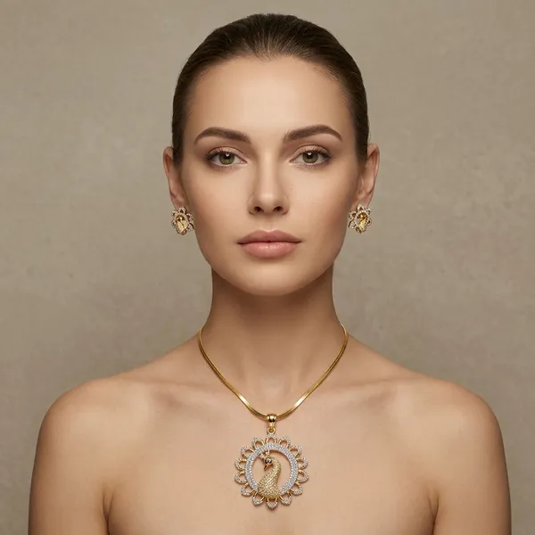 Golden_Peacock_Motif_Pendant_Set_With_Earrings