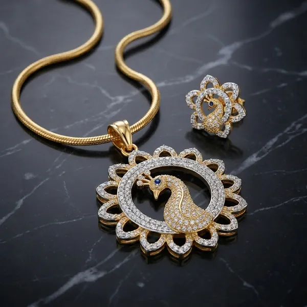 Golden_Peacock_Motif_Pendant_Set_With_Earrings
