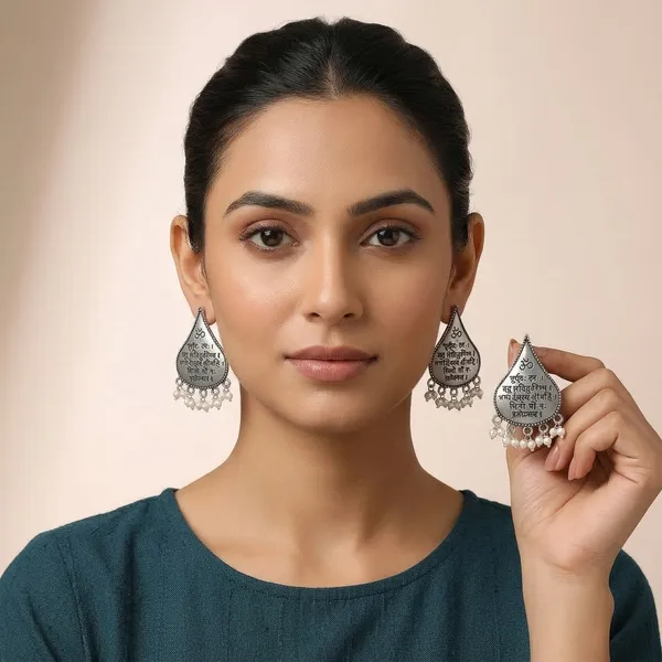 Silver_Oxidized_Sanskrit_Mantra_Teardrop_Earrings_For_Women