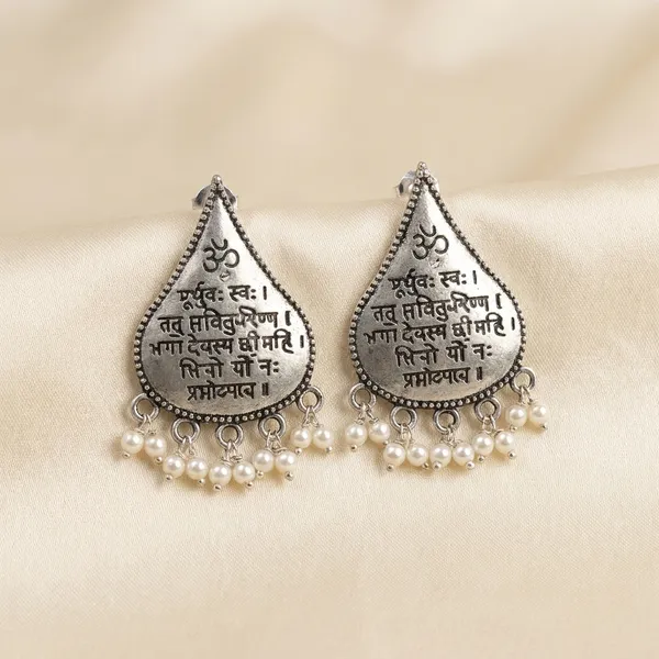 Silver_Oxidized_Sanskrit_Mantra_Teardrop_Earrings_For_Women