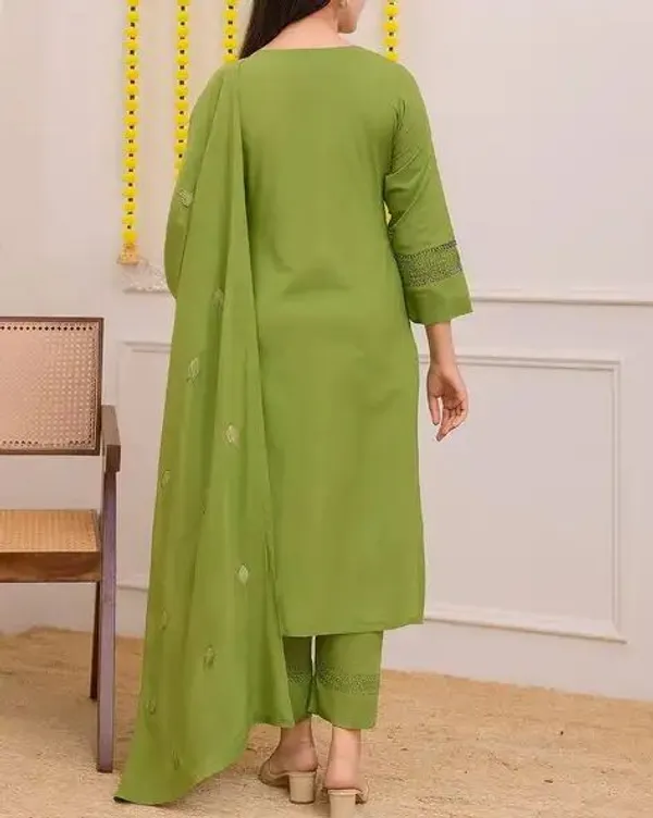 Olive_Green_Cotton_Floral_Embroidered_Kurta_Set_For_Women