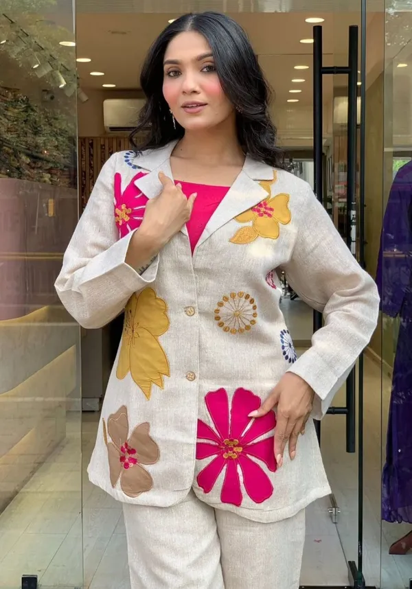 Off_White_Cotton_Floral_Embroidered_Blazer_Kurta_Set_For_Women