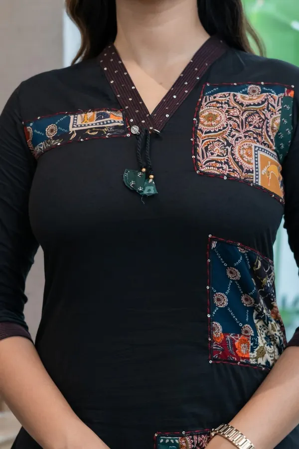 Black_cotton_Straight_Kurta_Set_With_Printed_Dupatta_For_Women