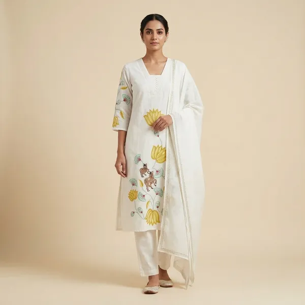 White_Cotton_Embroidered_Floral_Kurta_Set_With_Dupatta_For_Women