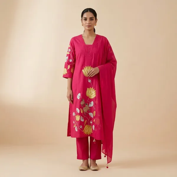 Rani_Pink_Cotton_Floral_Embroidered_Kurta_Set_With_Dupatta_For_Women