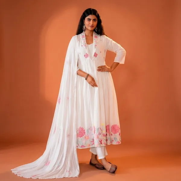 White_Cotton_Anarkali_Suit_Set_With_Floral_Embroidery_For_Women