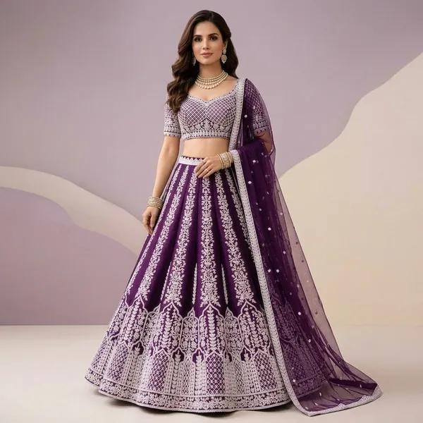 Blue_And_Purple_Premium_Georgette_Unstitched_Lehenga_Choli_For_Women_Pack_Of_2