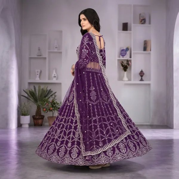Purple_Premium_Georgette_Unstitched_Lehenga_And_Crop_Top_For_Women