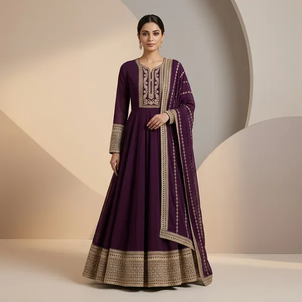 Dark_Green_And_Purple_Premium_Georgette_Anarkali_Gown_For_Women_Pack_Of_2