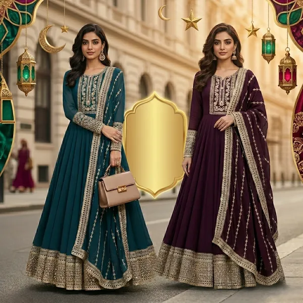 Dark_Green_And_Purple_Premium_Georgette_Anarkali_Gown_For_Women_Pack_Of_2