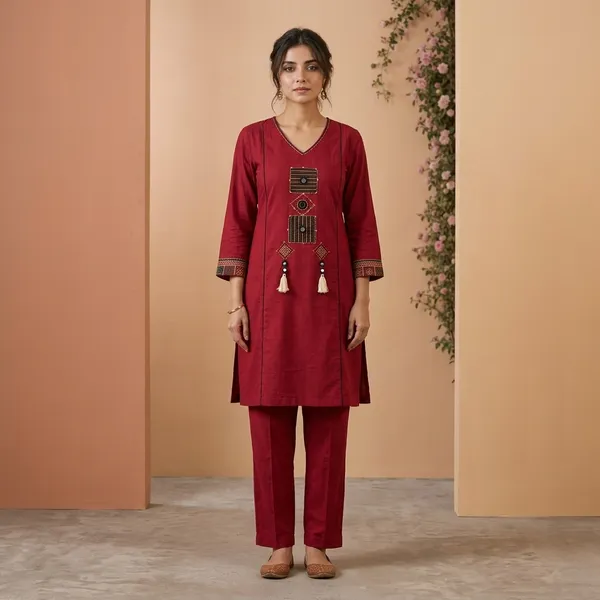 Maroon_Premium_Cotton_Kurta_Set_For_Women