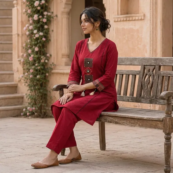 Maroon_Premium_Cotton_Kurta_Set_For_Women