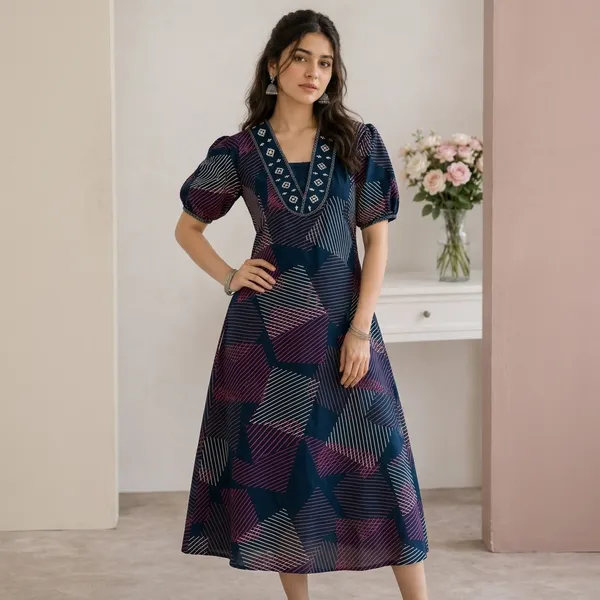 Navy_Blue_Premium_Cotton_Gown_For_Women