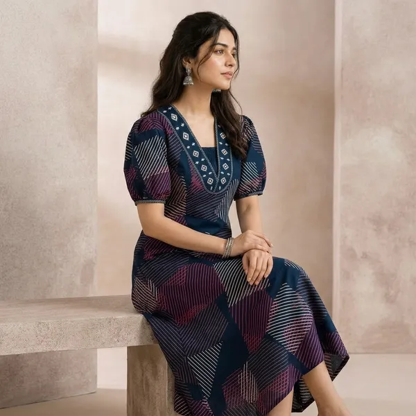 Navy_Blue_Premium_Cotton_Gown_For_Women