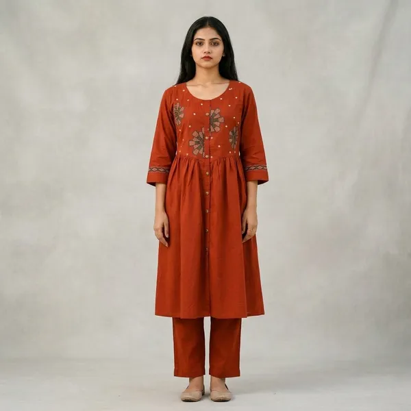 Rust_Orange_Premium_Cotton_Kurta_And_Pant_Set_For_Women