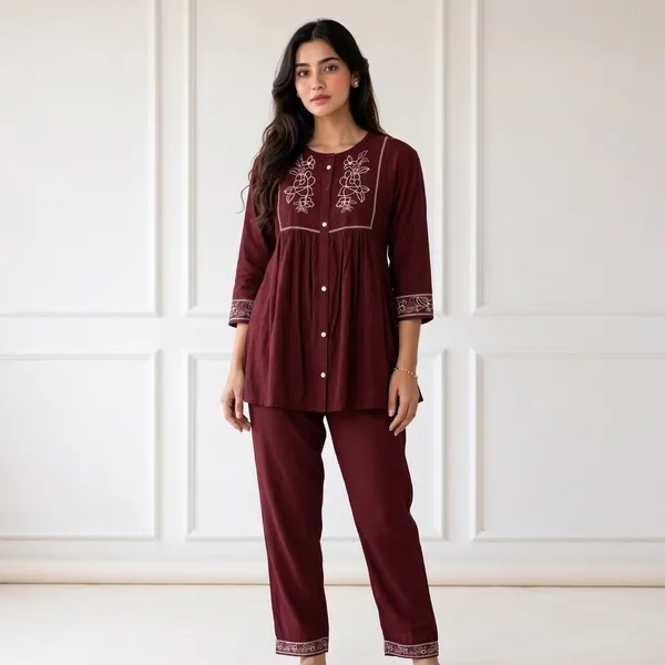 Maroon_Premium_Cotton_Night_Suit_Set_For_Women