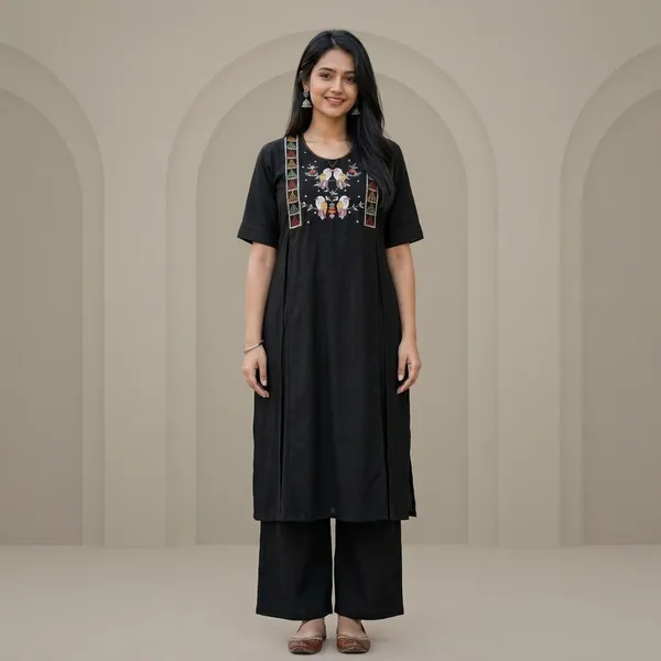 Black_Premium_Cotton_Kurta_With_Palazzo_Set_For_Women