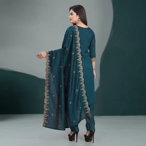 Teal_Premium_Cotton_Kurta_Set_For_Women