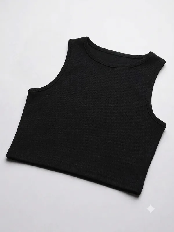 Zenavro_Women's_Black_Ribbed_Crop_Tank_Top_|_Sleeveless_Round_Neck_Stretch_Crop_Top_|_Casual_Solid_Fitted_Summer_Top_for_Women_&_Girls