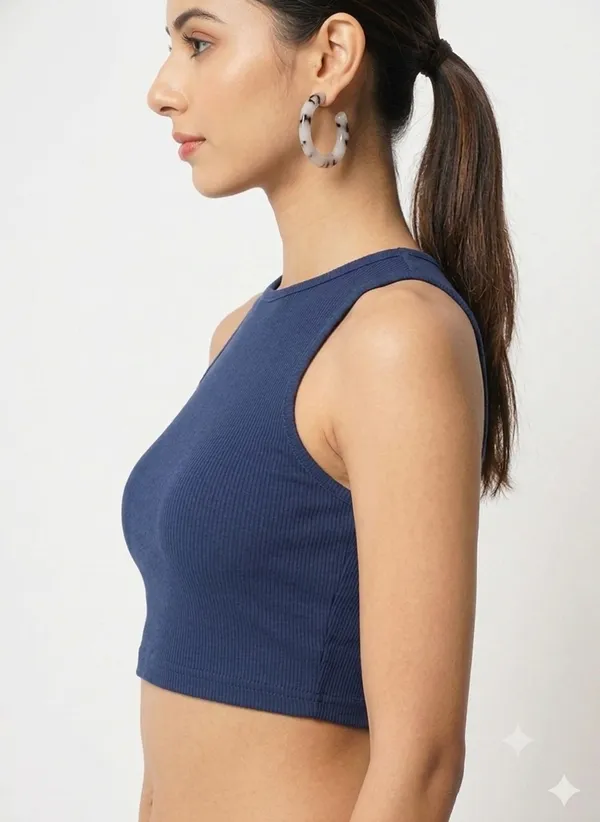 Zenavro_Women's_Blue_Ribbed_Crop_Tank_Top_|_Sleeveless_Round_Neck_Stretch_Crop_Top_|_Casual_Solid_Fitted_Summer_Top_for_Women_&_Girls