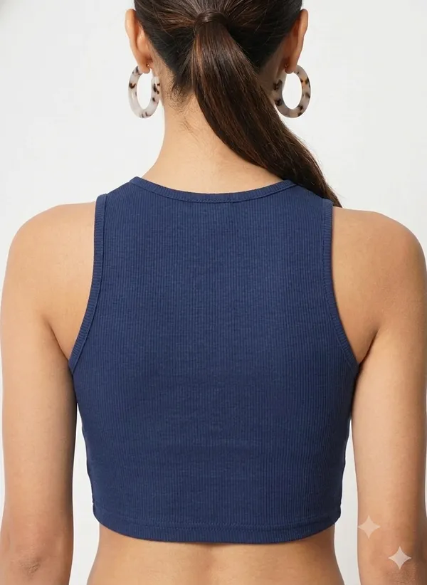 Zenavro_Women's_Blue_Ribbed_Crop_Tank_Top_|_Sleeveless_Round_Neck_Stretch_Crop_Top_|_Casual_Solid_Fitted_Summer_Top_for_Women_&_Girls