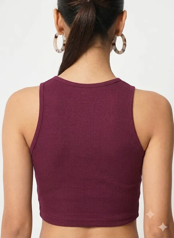 Zenavro_Women's_Marron_Ribbed_Crop_Tank_Top_|_Sleeveless_Round_Neck_Stretch_Crop_Top_|_Casual_Solid_Fitted_Summer_Top_for_Women_&_Girls