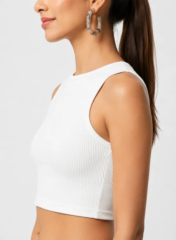 Zenavro_Women's_White_Ribbed_Crop_Tank_Top_|_Sleeveless_Round_Neck_Stretch_Crop_Top_|_Casual_Solid_Fitted_Summer_Top_for_Women_&_Girls