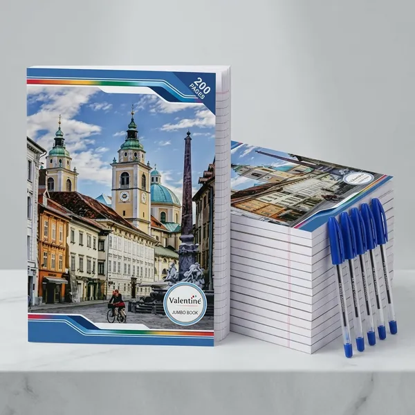 A4_Single_Line_Ruled_Notebook_200_Pages_Pack_Of_12_With_5_Ballpens