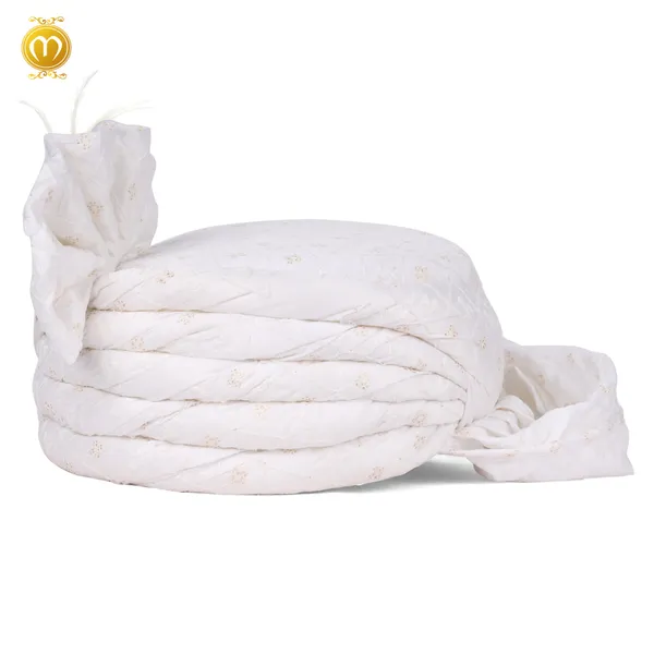 Pagdi_White_Chiffon_Chikankari_Embroidered_Wedding_Turban_With_Silver_Sequin_For_Men