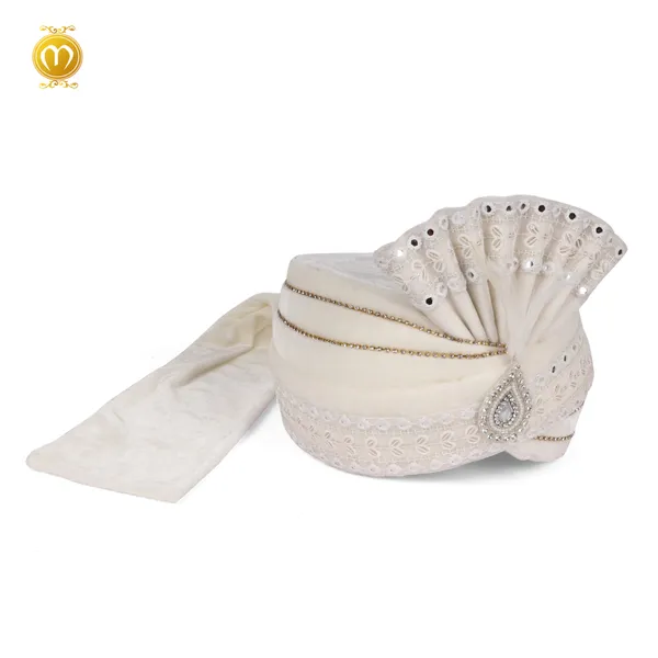 Pagdi_White_Velvet_Crystal_Embellished_Wedding_Turban_For_Men