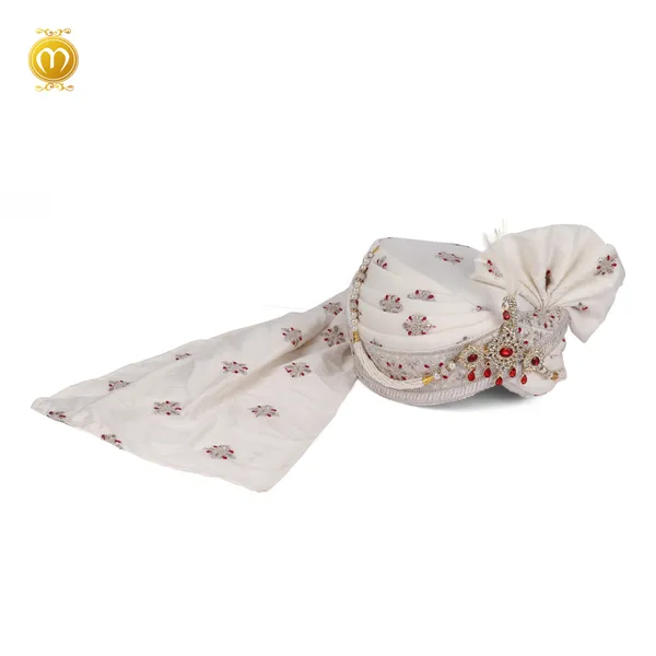 White_Cream_Pagdi_Jodhpuri_Peacock_Embroidery_Wedding_Turban_For_Men