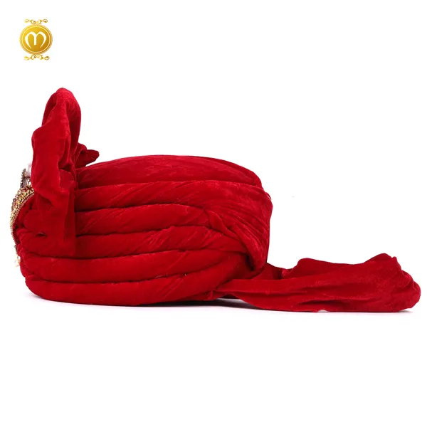 Red_Velvet_Zari_Embroidery_Lice_Pearl__Wedding_Turban_For_Men