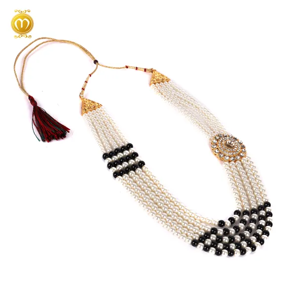 White_Black_Pearl_Alloy_Multi_Strand_Necklace_For_Men