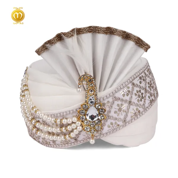 Safa_White_Art_Silk__Embellished_Wedding_Turban_For_Men