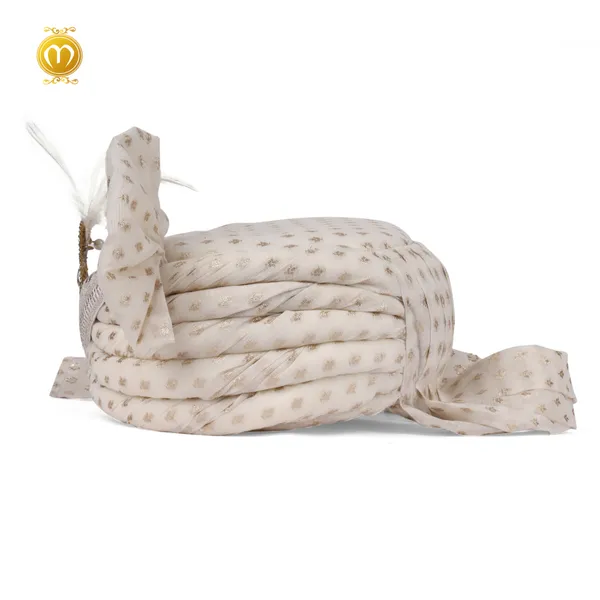 Cream_White_ArtSilk_Embellished_Wedding_Turban_For_Men_Pagdi