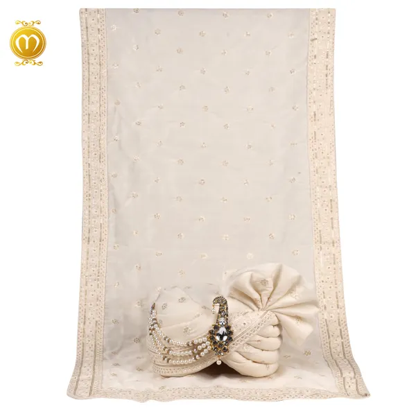 Pagdi_Dupatta_Cream_Light__Embroidery_Wedding_Turban_For_Men
