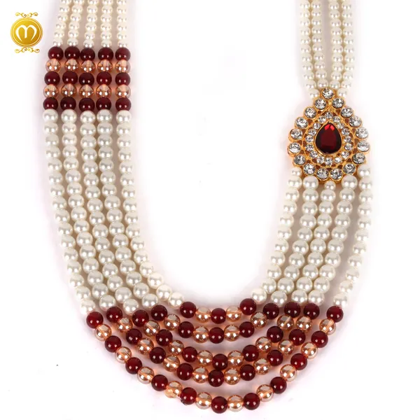 Maharaja_Mala_White_Maroon_Pearl_Alloy_Multi_Strand_Kundan_Necklace_For_Men