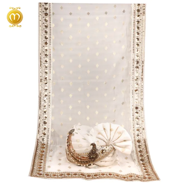 Cream_Silk_Work_Buta_Sequin_Embellished_Wedding_Turban_For_Men