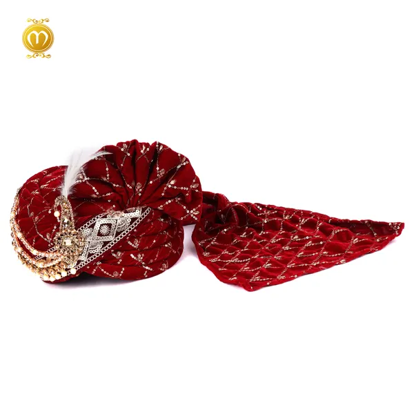 Maroon_Velvet_Embellished_Wedding_Turban_For_Men