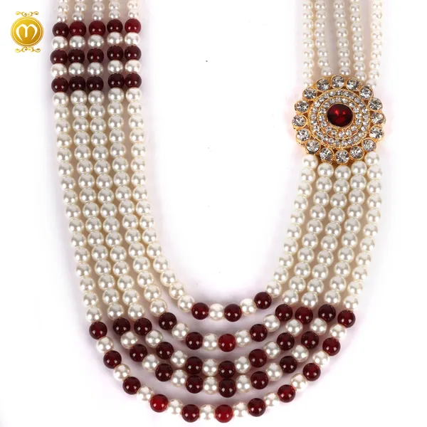 Red_White_Pearl_Bead_Multi_Strand_Wedding_Necklace_For_Men