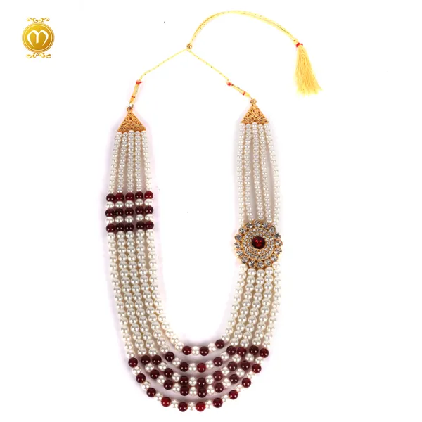 Red_White_Pearl_Bead_Multi_Strand_Wedding_Necklace_For_Men