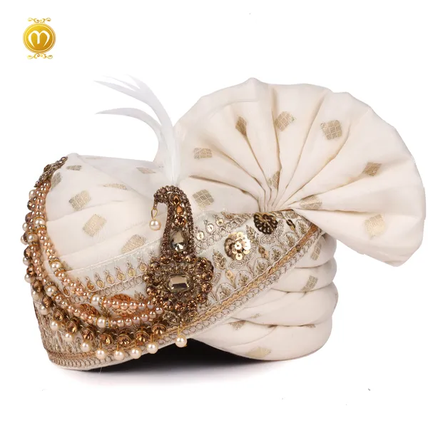 Pagdi_Cream_Silk_Bura__Embellished_Wedding_Turban_For_Men