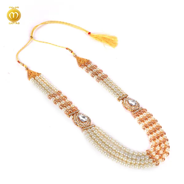 MalaWhite_Golden_Pearl_Alloy_Multi_Strand_Kundan_Necklace_For_Men